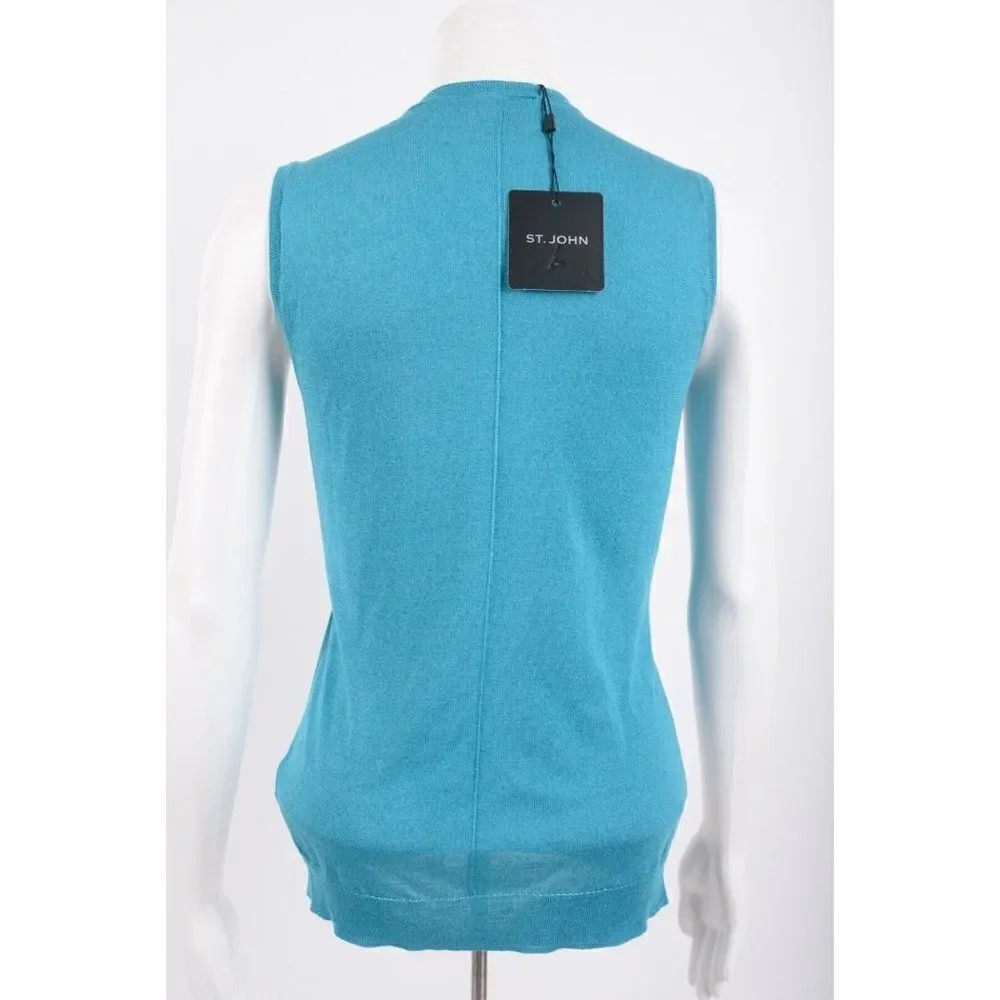 St. John Womens Jersey Knit Shell Tank Sweater XS Turquoise Blue Silk Blend
